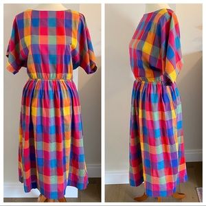 Vtg. 50s/60s Kay Windsor Madras Check Midi Dress